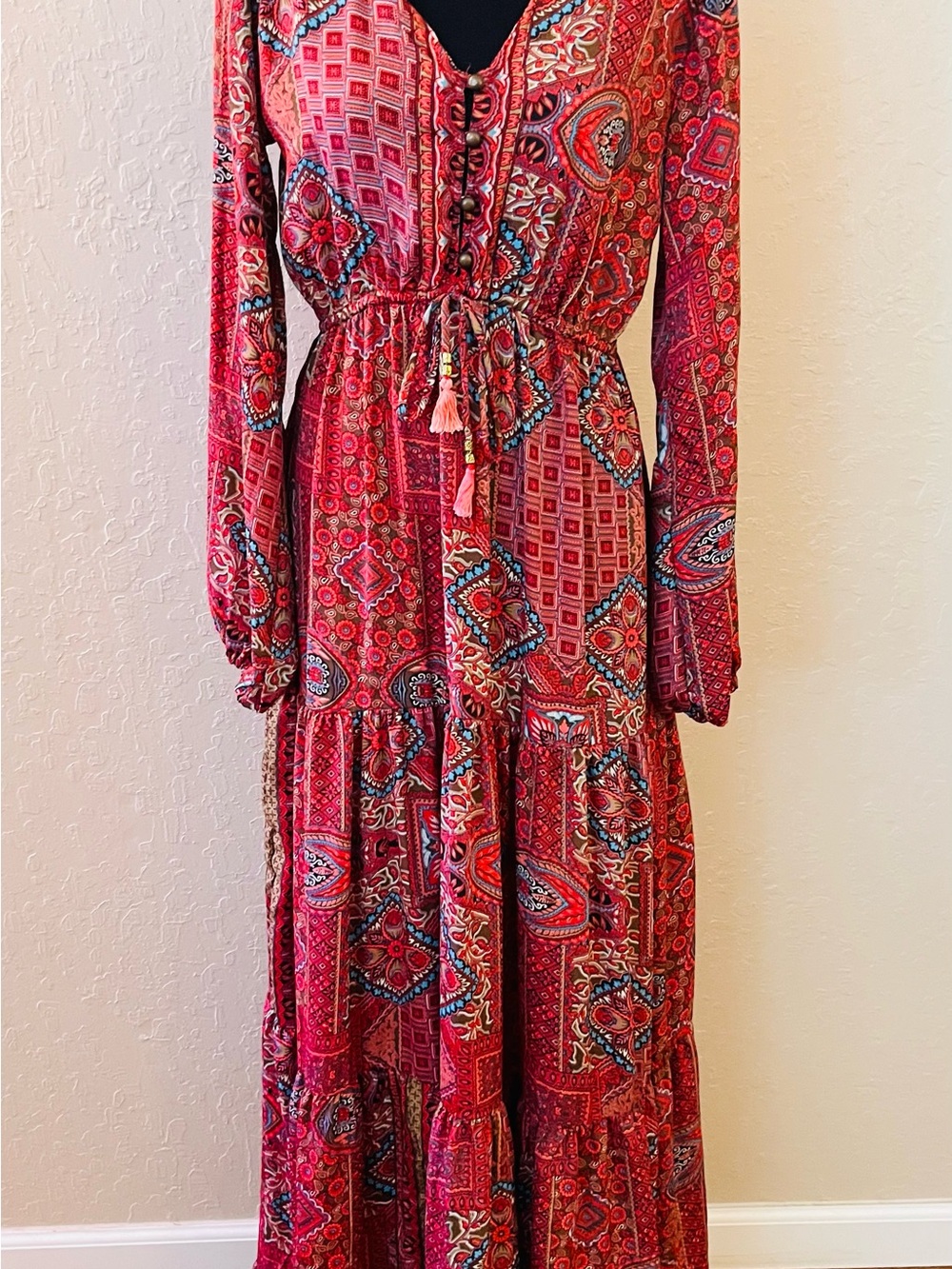 Bohemian Red Paisley‎ Tiered Maxi Dress